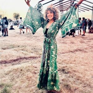 Green Floral Silk Kimono Dress * Boutique Handmade